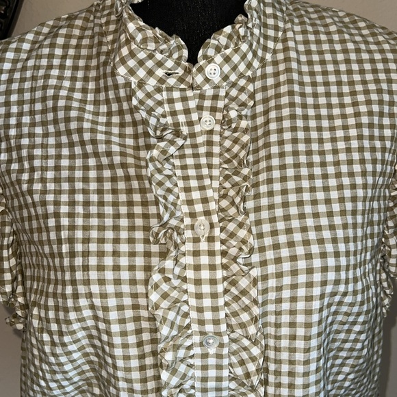 Veronica Beard Jeans Women’s Tenille Olive White Plaid Sleeveless Blouse Medium - Picture 12 of 15